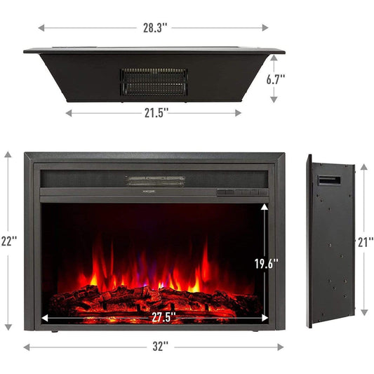 Electric Fireplace Insert - 32" In Wall Fireplace Heater - 1500W Built In Electric Fireplace with Remote Control