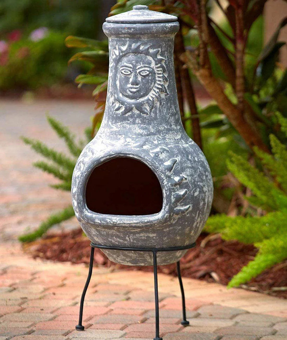 Chiminea - Outdoor Chiminea - Clay Chiminea Fire Pit With Metal Stand - Clay Chiminea Outdoor Fireplace