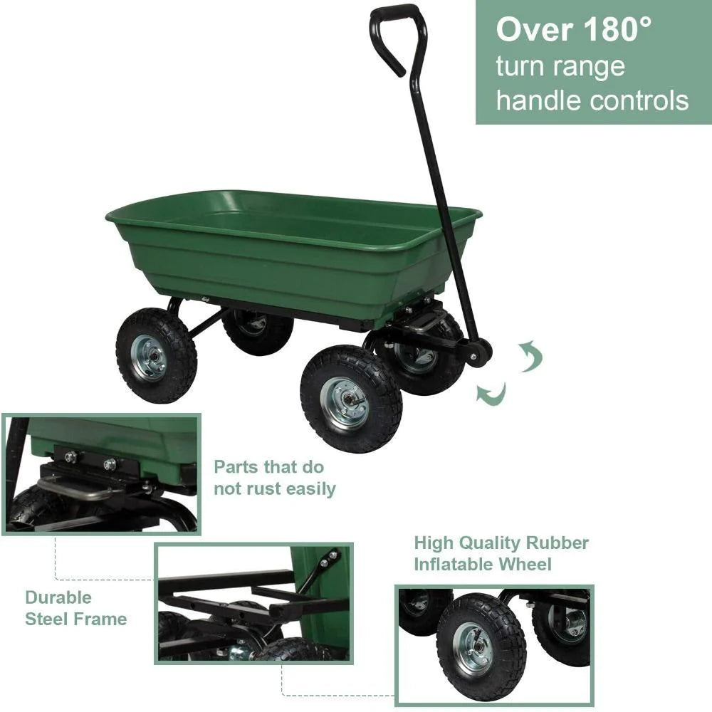 Garden Cart - Yard Cart - Dump Garden Wagon - Heavy Duty Yard Wagon - Garden Utility Cart - Garden Wagon Cart