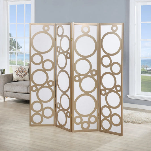 4-Panel Wood Room Divider - Circle Pattern Divider